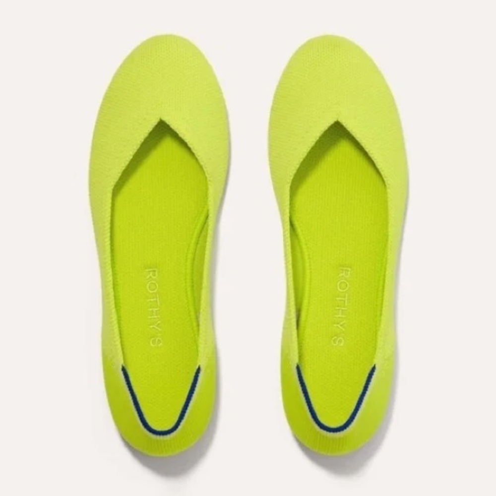 LIKE NEW Rothy’s “The Flat” RARE Neon Lemon Lime, Size 9.5